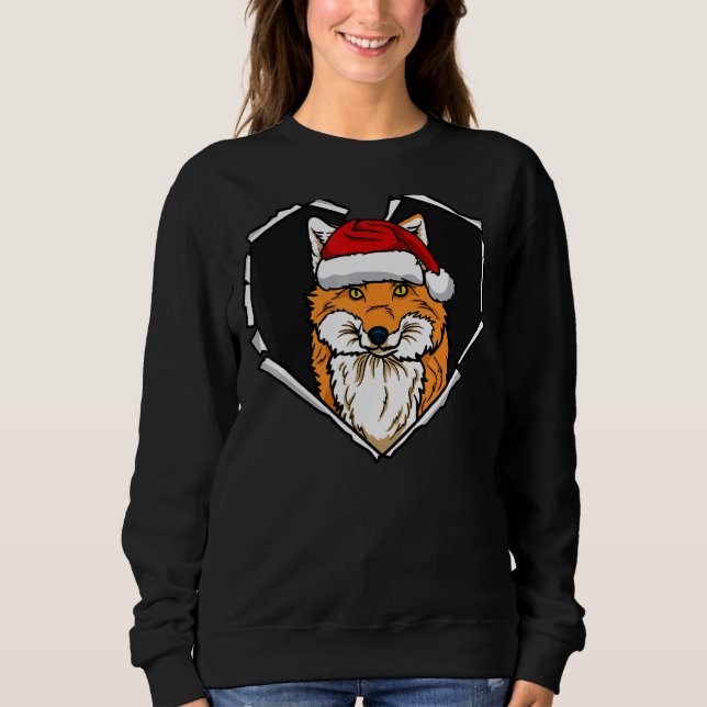 Torn Tuch Fox Gesicht mit Weihnachtshut Hörer Sweatshirt (Vorderseite)