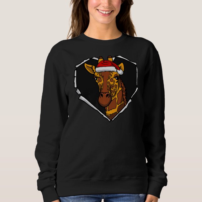 Torn Tuch Giraffe Gesicht mit Weihnachtshut Er hat Sweatshirt (Vorderseite)
