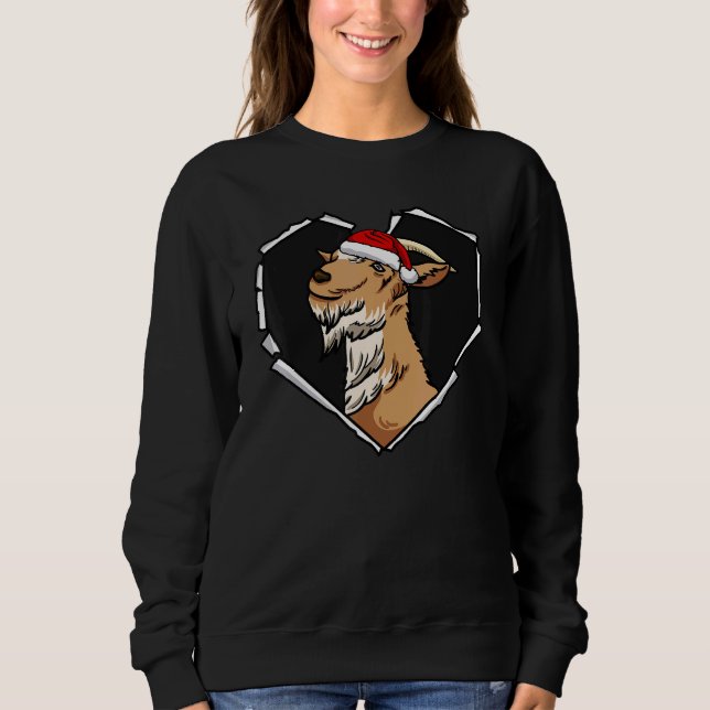 Torn Tuch Ziege Gesicht mit Weihnachtshut Hörner Sweatshirt (Vorderseite)
