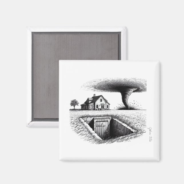 Tornado House Cellar mit Kreuz Magnet (Vorderseite/Rückseite)