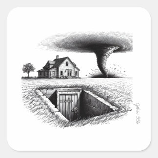 Tornado House Cellar mit Kreuz Quadratischer Aufkleber