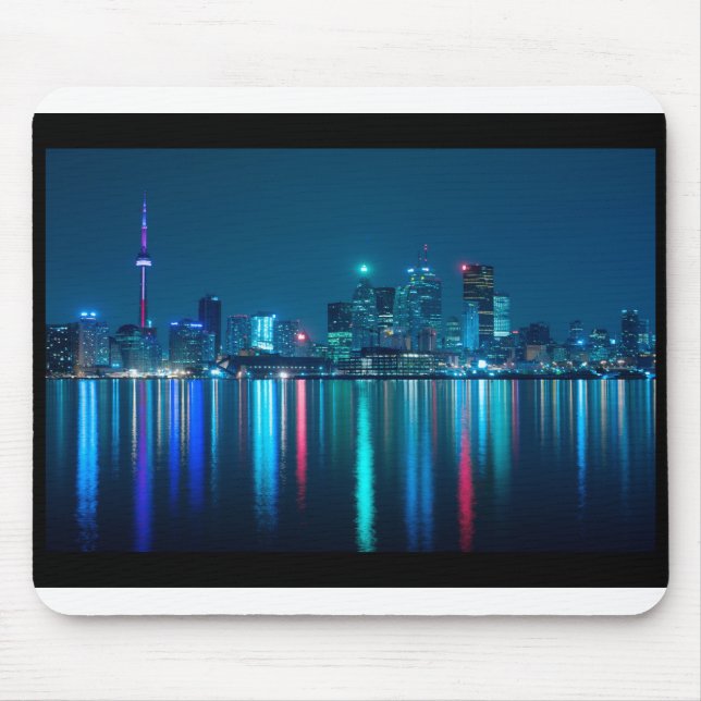 Toronto Canada Nightime Skyline über Wasser farbig Mousepad (Vorne)