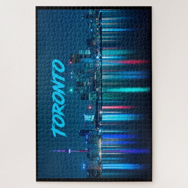 Toronto Canada Nightime Skyline über Wassername Puzzle (Vertikal)