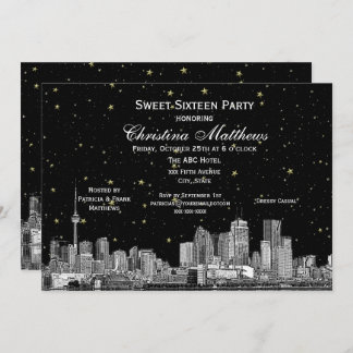 Toronto Etch Starry DIY BG Color Sweet 16 Blk Einladung