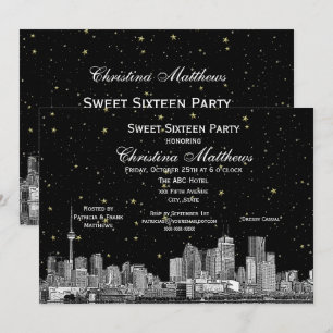 Toronto Etch Stern DIY BG Farbe Sweet 16 Schwarz Einladung