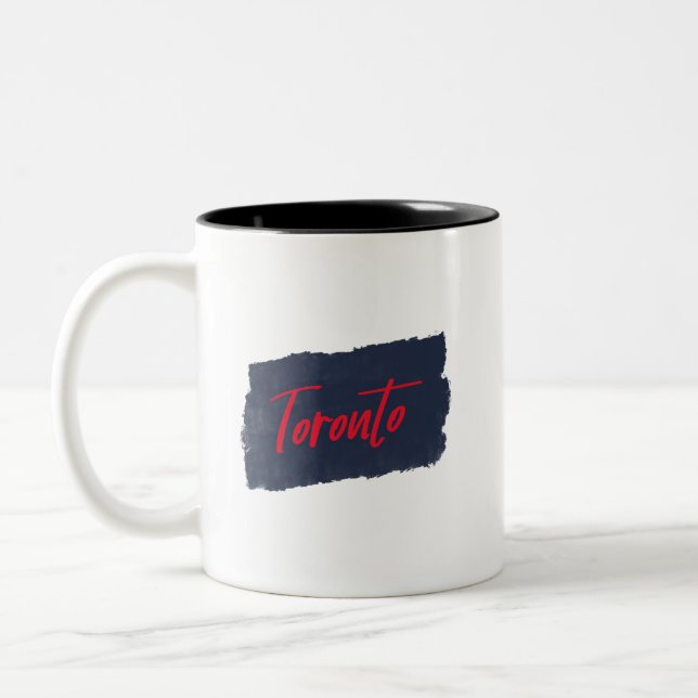 Toronto Handgeschriebene Red Typografy Coffee Tass Zweifarbige Tasse (Links)