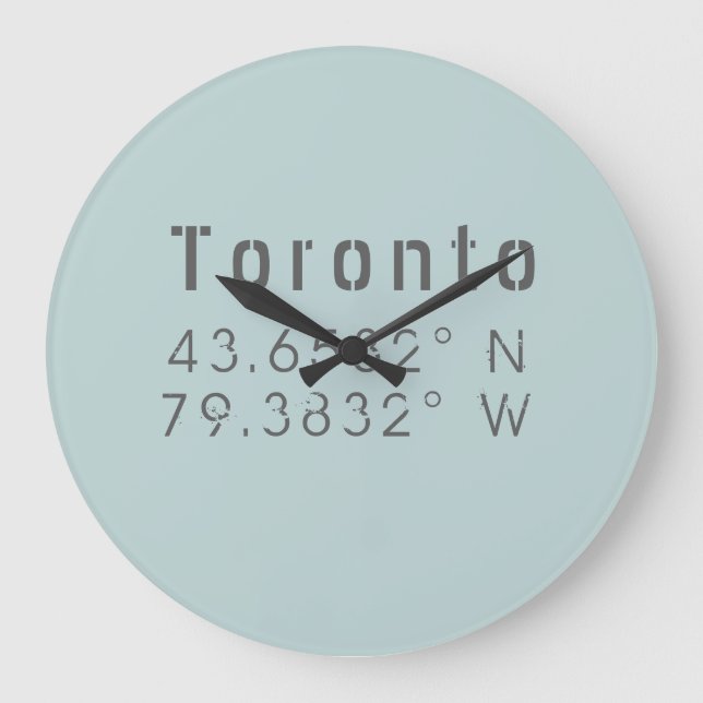 Toronto Latitude Longitude Wall Clock Große Wanduhr (Vorderseite)