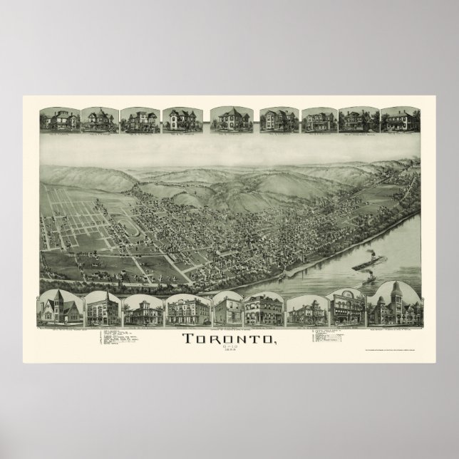 Toronto, OH Panorama Karte - 1889 Poster (Vorne)
