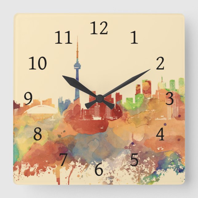 Toronto Ontario Canada Orange Skyline Design 248 Quadratische Wanduhr (Vorderseite)
