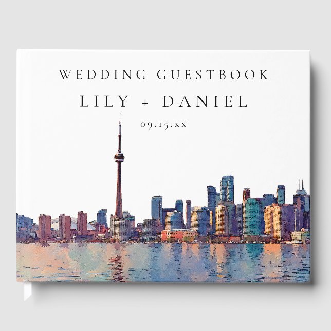 Toronto Skyline Aquarell-Hochzeit Gästebuch (Vorderseite)