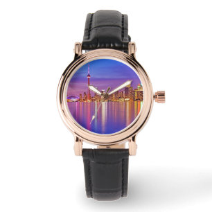 Toronto-Skyline bei Dämmerung Armbanduhr