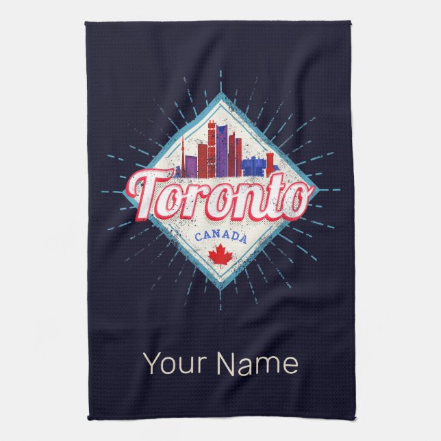 Toronto Skyline Ontario Retro Kanada Vintag Geschirrtuch (Vertikal)