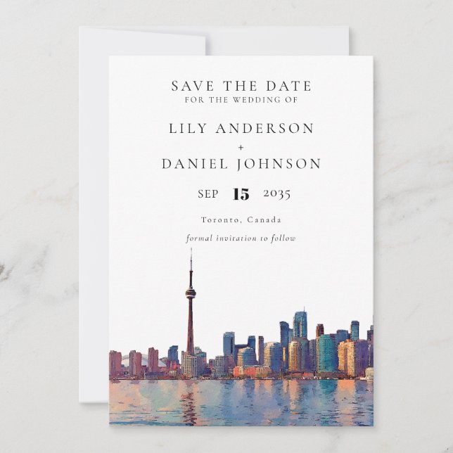 Toronto Skyline Watercolor Destination Wedding Save The Date (Vorderseite)