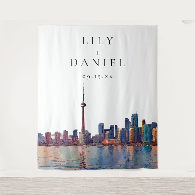 Toronto Skyline Wedding Photo Backdrop Wandteppich (Vorderseite)
