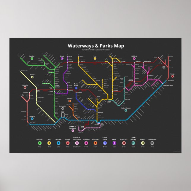 Toronto Waterways & Parks Map (24"x16") Poster (Vorne)