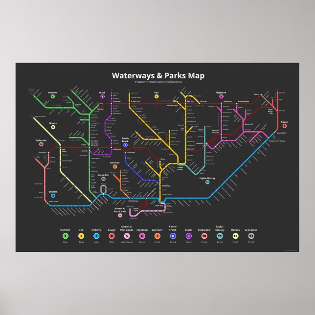 Toronto Waterways & Parks Map (36"x24") Poster (Vorne)