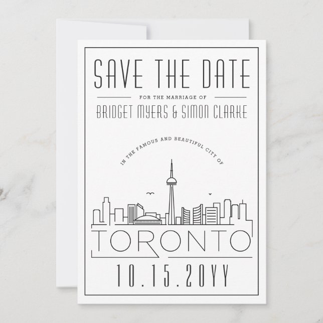 Toronto Wedding Stylized Skyline Save the Date Einladung (Vorderseite)