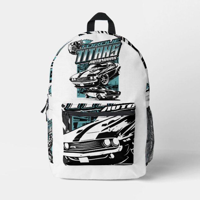 TORQUE TITANS AUTOWORKS - USA LEGEND CARS BEDRUCKTER RUCKSACK (Vorderseite)