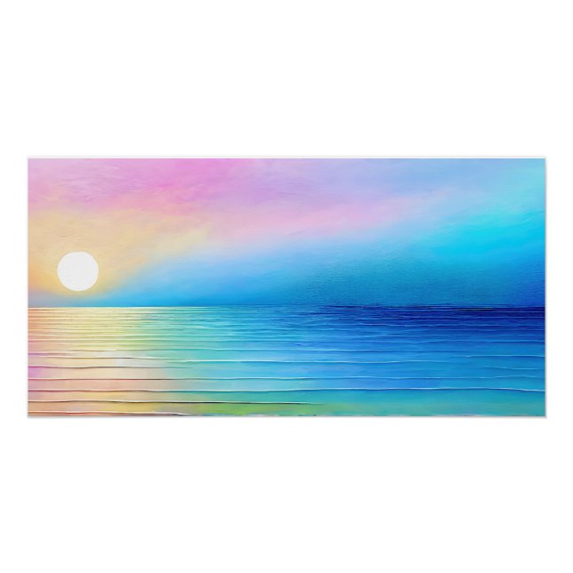 "Torranbay" Große rosa und blaue Landschaft Seasca Poster (Vorderseite)