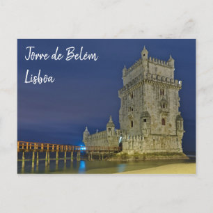 Torre de Belém bei Nacht in Lissabon, Portugal Postkarte
