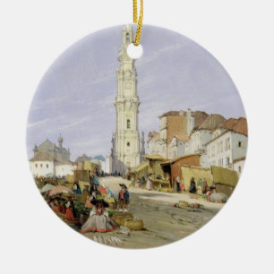 Torre DOS Clerigos, Oporto, Portugal, 1837 (Öl an Keramik Ornament