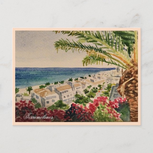 Torremolinos Costa del Sol Spanien Aquarellmeer Postkarte (Vorderseite)