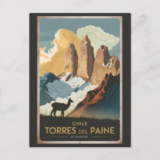 Torres del Paine Chile Illustration Reise Kunst Postkarte