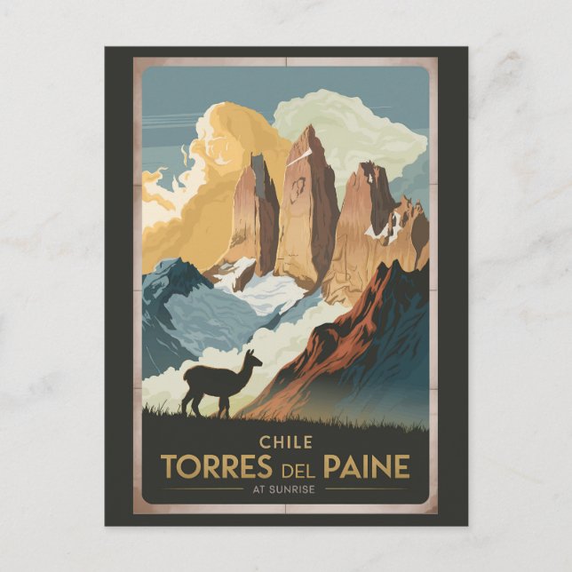 Torres del Paine Chile Illustration Reise Kunst Postkarte (Vorderseite)