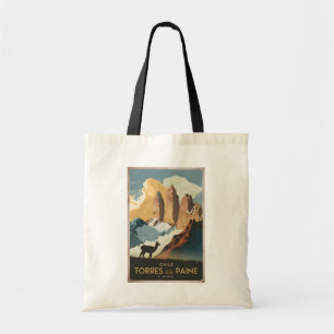 Torres del Paine Chile Illustration Reise Kunst Tragetasche