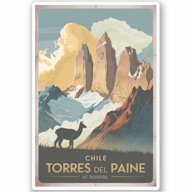 Torres del Paine Chile Illustration Travel Art Aufkleber (Vorderseite)