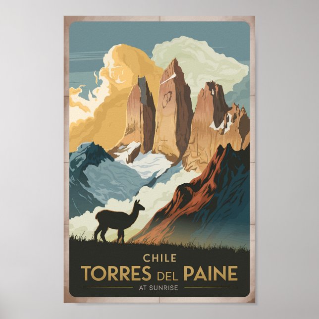 Torres del Paine Chile Illustration Travel Art Poster (Vorne)