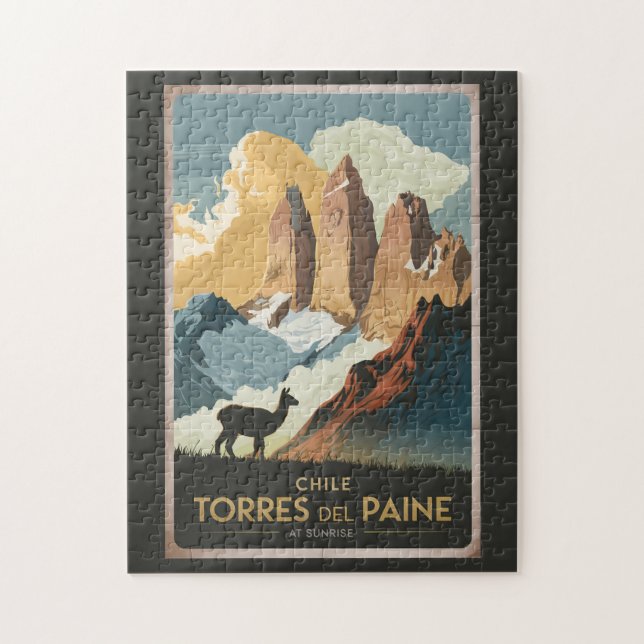 Torres del Paine Chile Illustration Travel Art Puzzle (Vertikal)