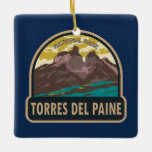 Torres del Paine Nationalpark Chile Vintag Keramikornament<br><div class="desc">Torres Del Paine Nationalpark Vektorgrafik Design. Der Torres del Paine Nationalpark,  in der Region Patagonien im Chile,  ist bekannt für seine steil ansteigenden Berge und hellblauen Eisberge.</div>