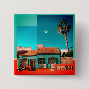 Torrevieja Haus, Mond, Palm, Orange und Turqoise Button