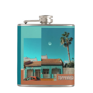 Torrevieja in Orange und Turqoise Flachmann