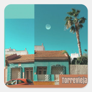 Torrevieja in Orange und Turqoise Quadratischer Aufkleber