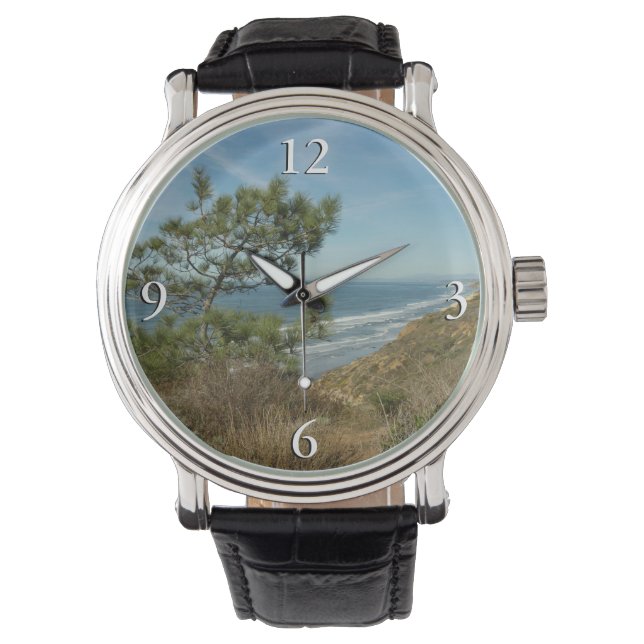 Torrey Pine und California Coastline Landschaft Armbanduhr (Vorderseite)