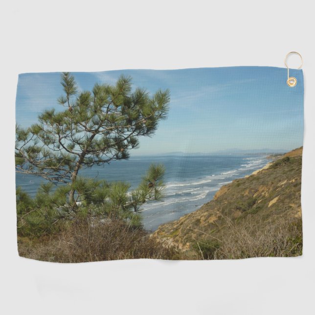 Torrey Pine und California Coastline Landschaft Golfhandtuch (Horizontal)
