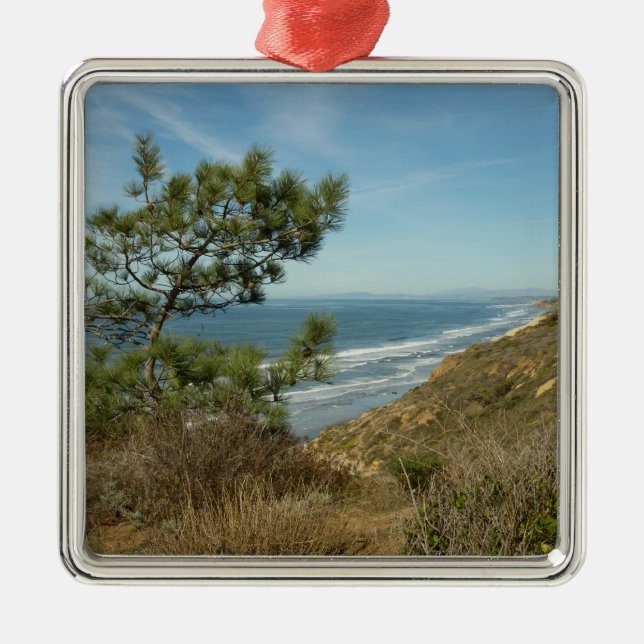 Torrey Pine und California Coastline Landschaft Ornament Aus Metall (Vorne)
