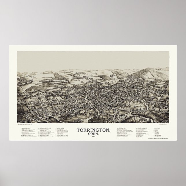 Torrington, CT Panoramic Map - 1889 Poster (Vorne)