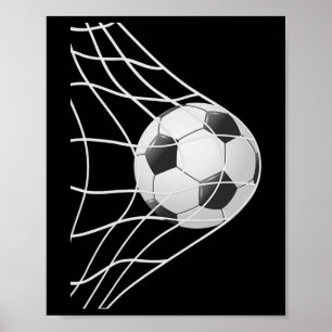 Torschuss Fußball im Netz, cooler Fußballspieler  Poster