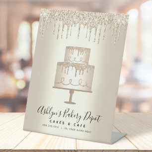 Torte Bäckerei Konditor Gold Glitter Tropfen Schri Sockelschild