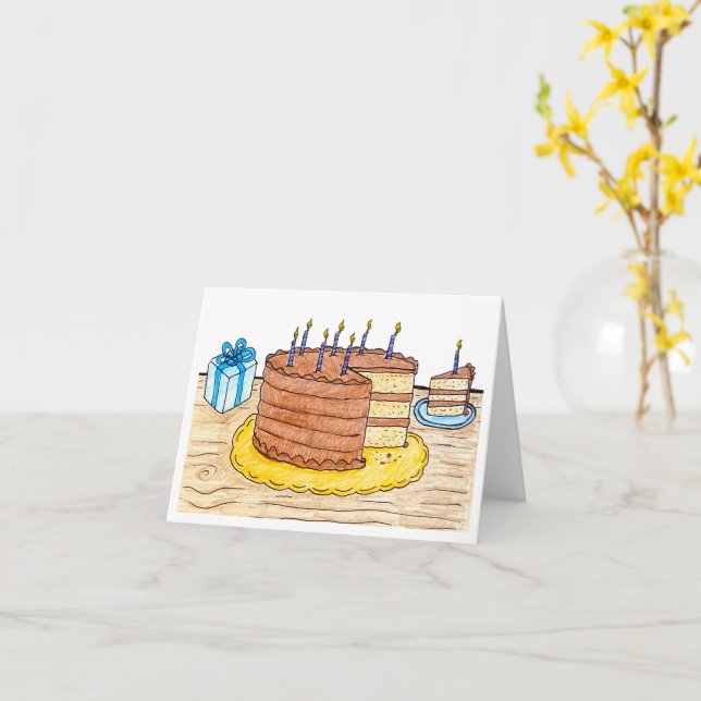 Torte & Kerzen Karte (Gelbe Blume)