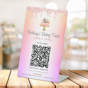 Torte Röte Rosa QR-Code Hier Zahlen Glitter Ombre Sockelschild