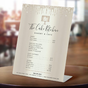 Torten Bäckerei Chef Gold Glitter Tropf Menu Preis Sockelschild