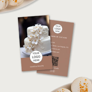 Torten Bäckerei Logo Foto QR Braune Visitenkarte
