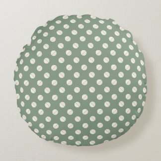 Torten-Polka-Dot" Salbei- und Ton-in-Ton-Creme Rundes Kissen
