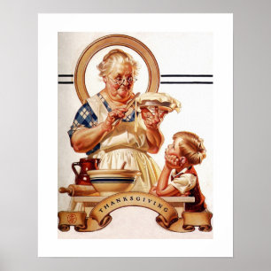 "Tortenherstellung". Thanksgiving Vintage-Kunstpla Poster