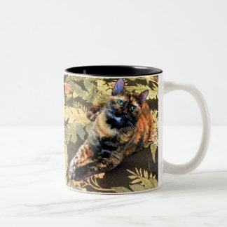 Tortie Katze mit grünen Augen Zweifarbige Tasse