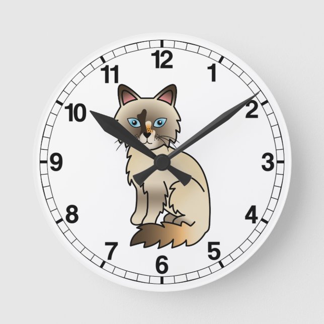 Tortie Point Birman / Ragdoll Cat Runde Wanduhr (Vorderseite)